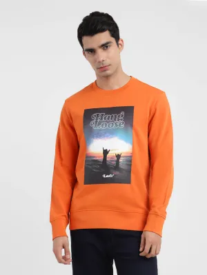 Men's Graphic Print Crew Neck Sweatshirt Cropped Style Minimalist Aesthetic