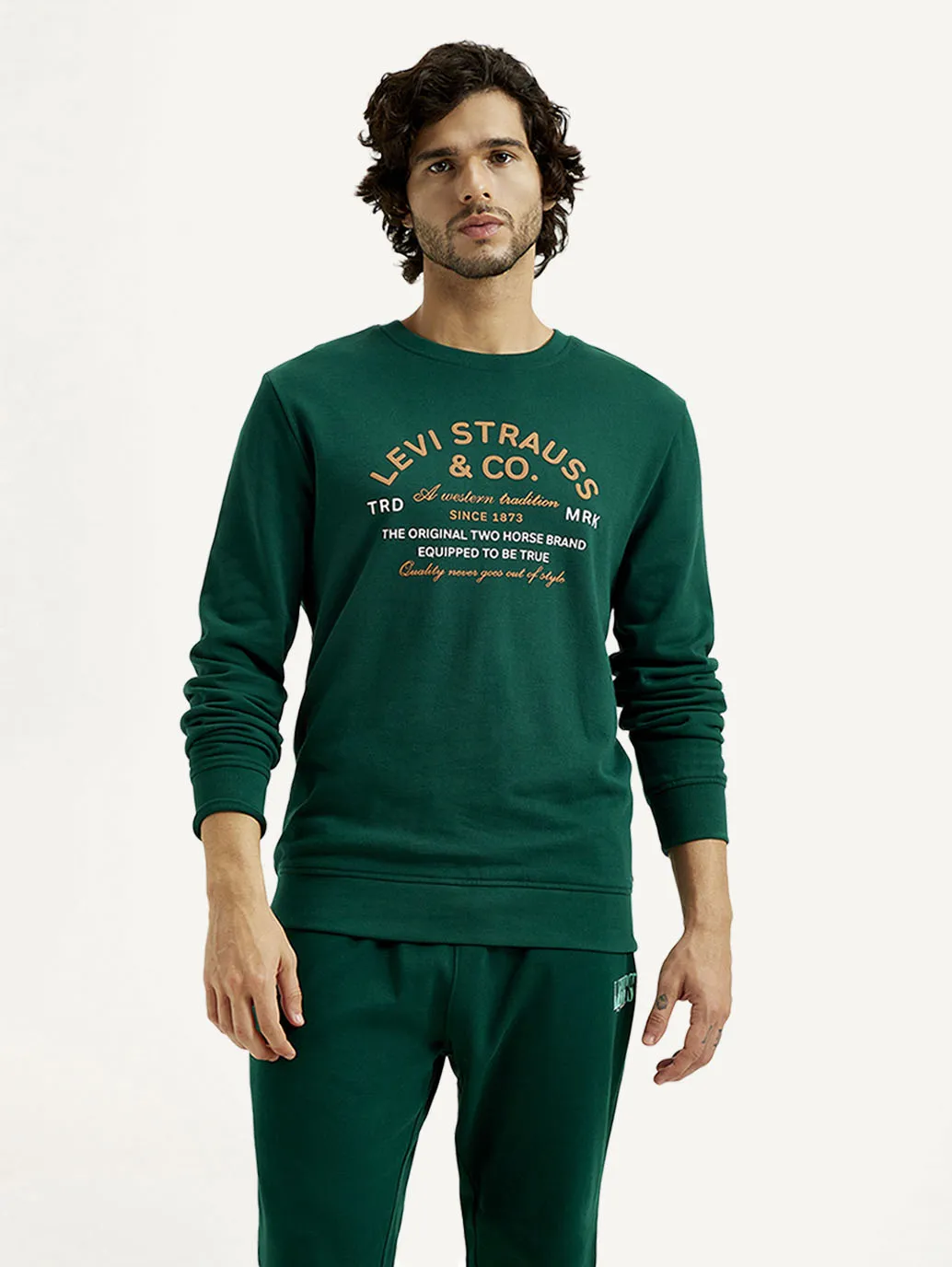Warm Outfit Leopard like Men's Printed Round Neck Sweatshirt