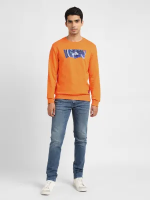 Stylish Layered Collar Men's Solid Orange Crew Neck Sweatshirt