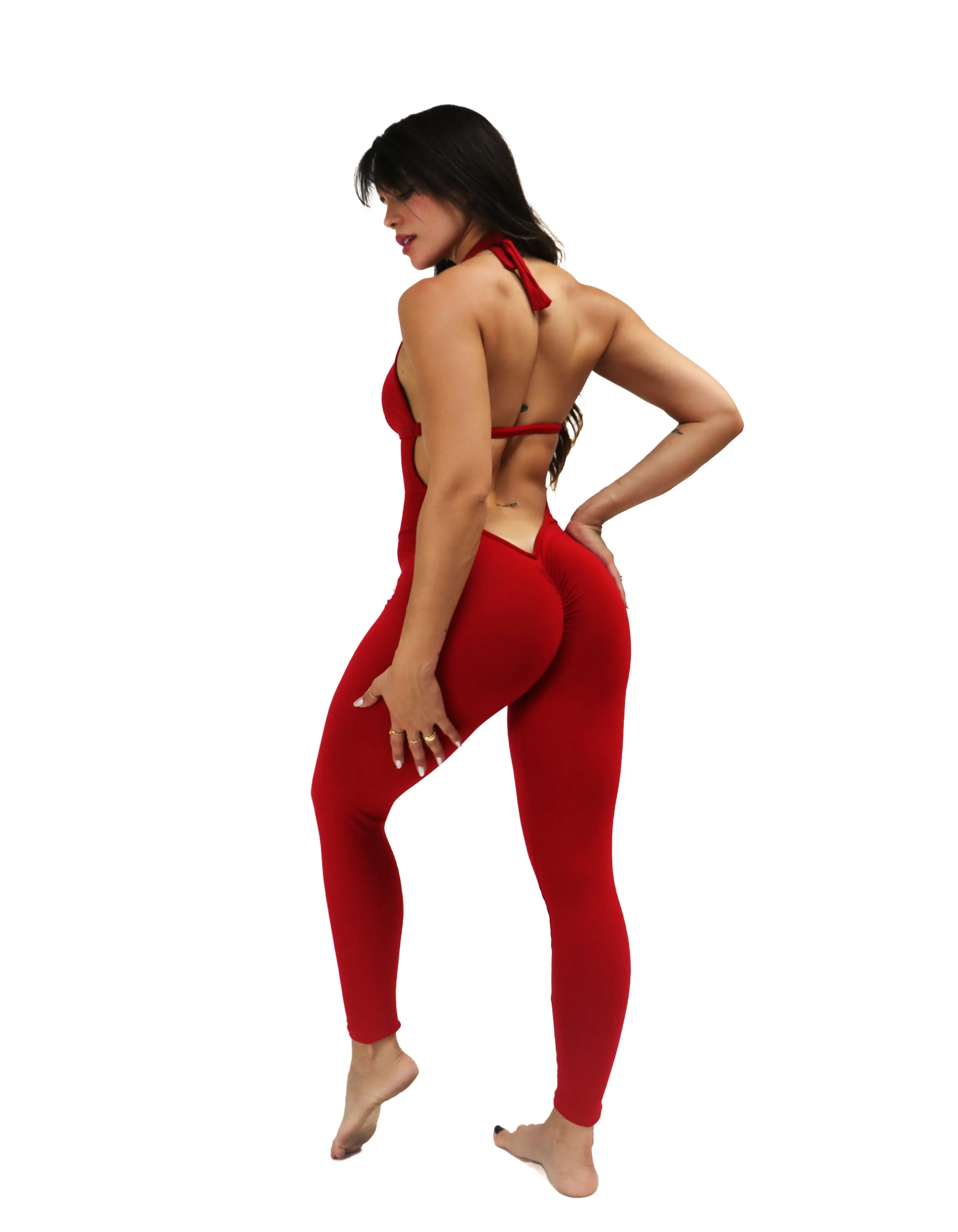 Red Love Backless Bodysuit Work Guest