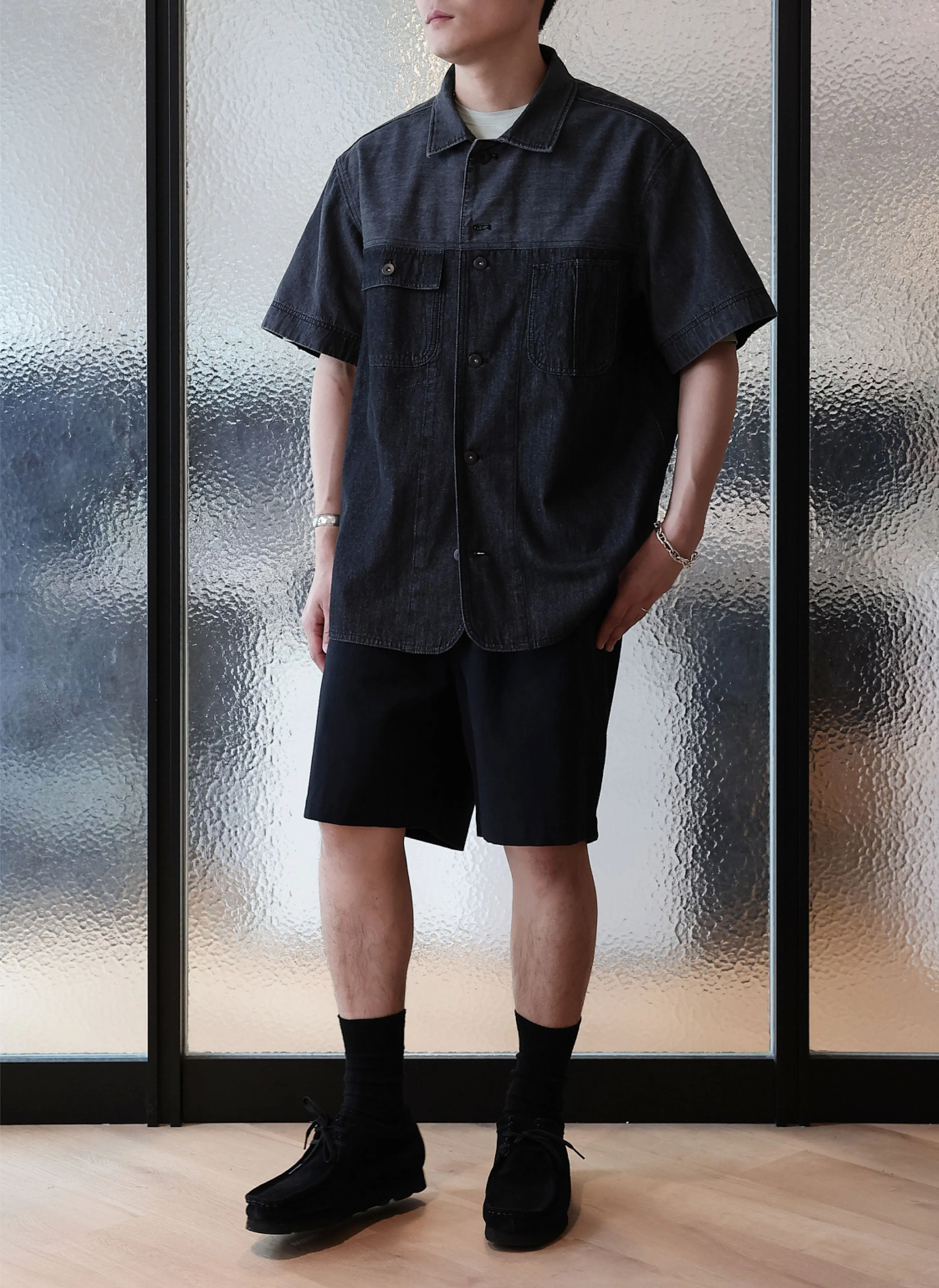 High Twist Salt Shrinking Cotton Twill Shorts Strong Edge