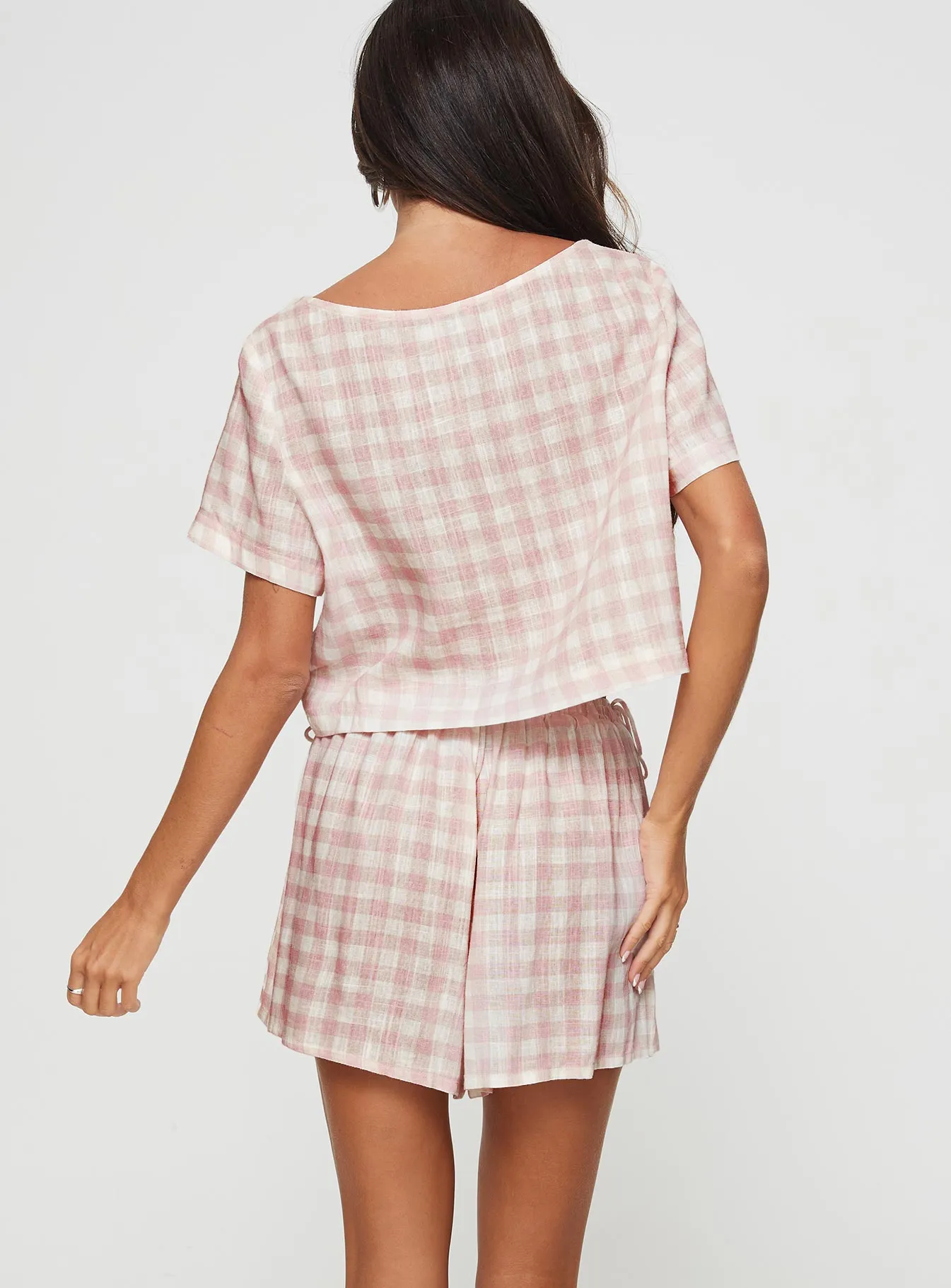 Windproof Fabric Golden Palms Linen Blend Shorts Pink / White