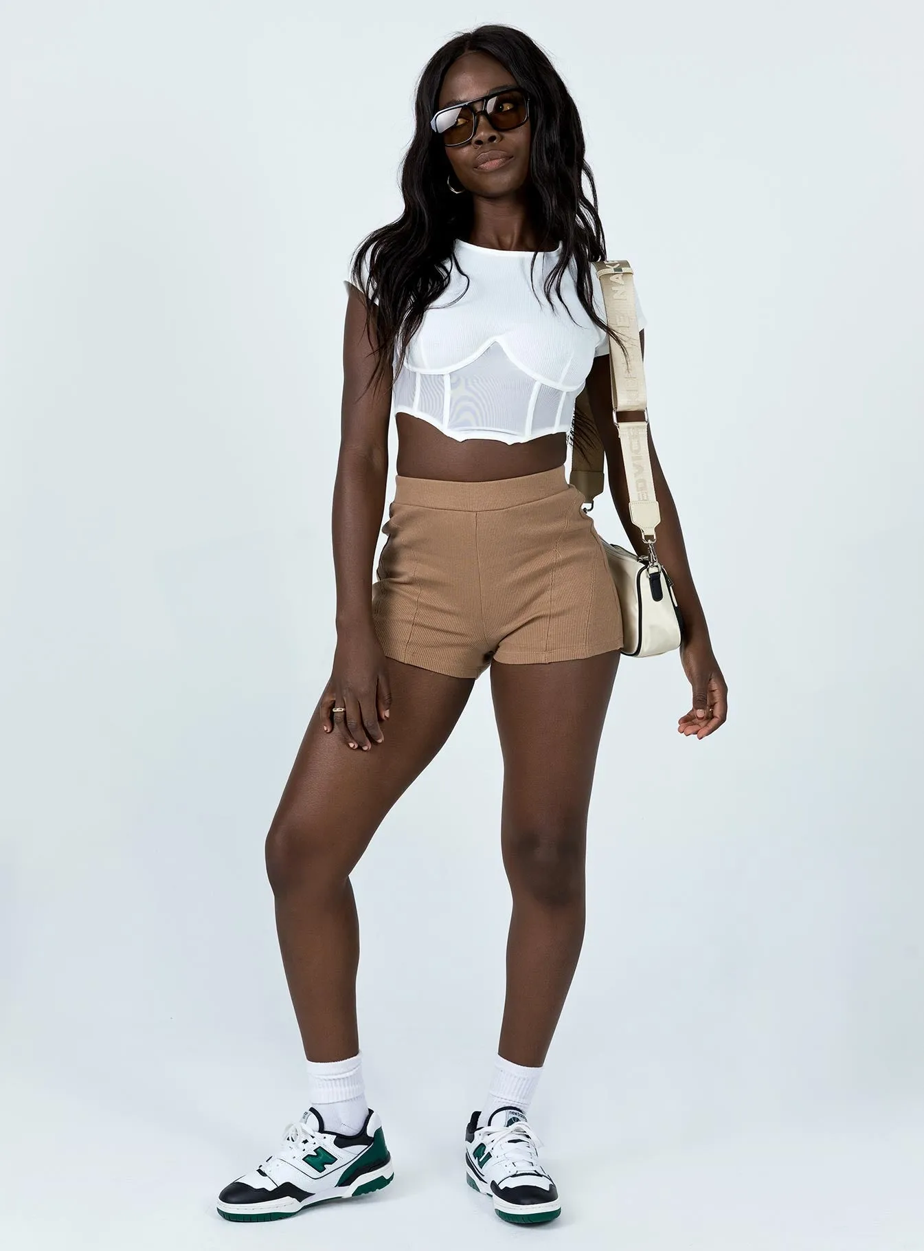 Kim Rib Bike Shorts Beige AdjustableHemline Star Fit