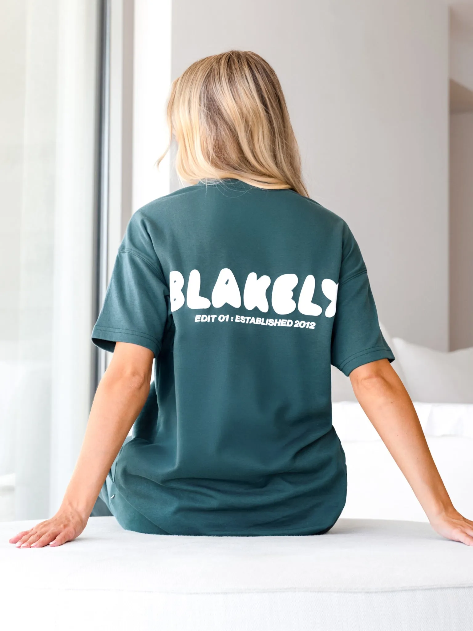 Timeless Fit Trendy Cloud Print Oversized T-Shirt - Teal Green