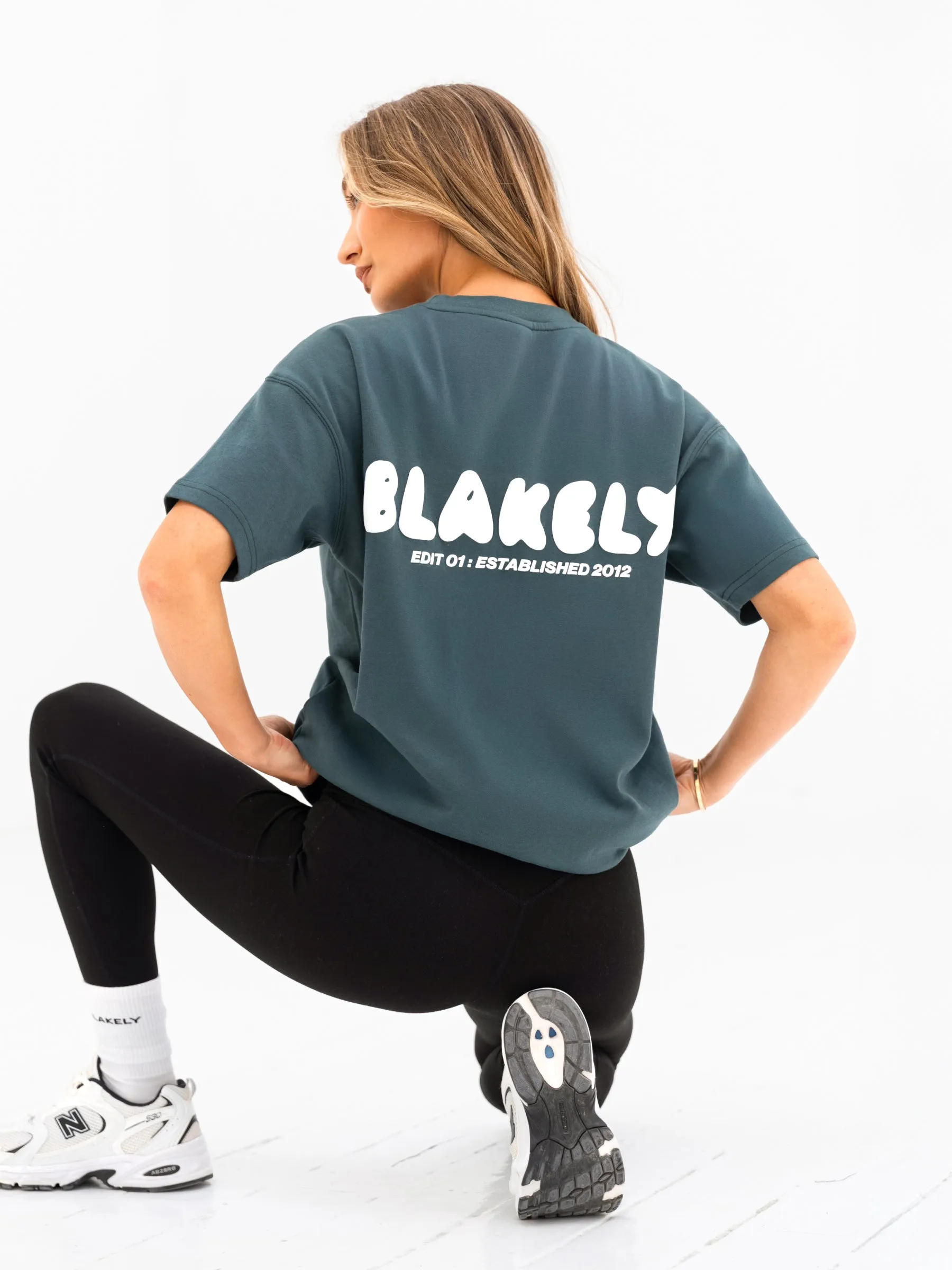 Weekend Wardrobe Sophisticated Casual Cloud Print Oversized T-Shirt - Teal Green