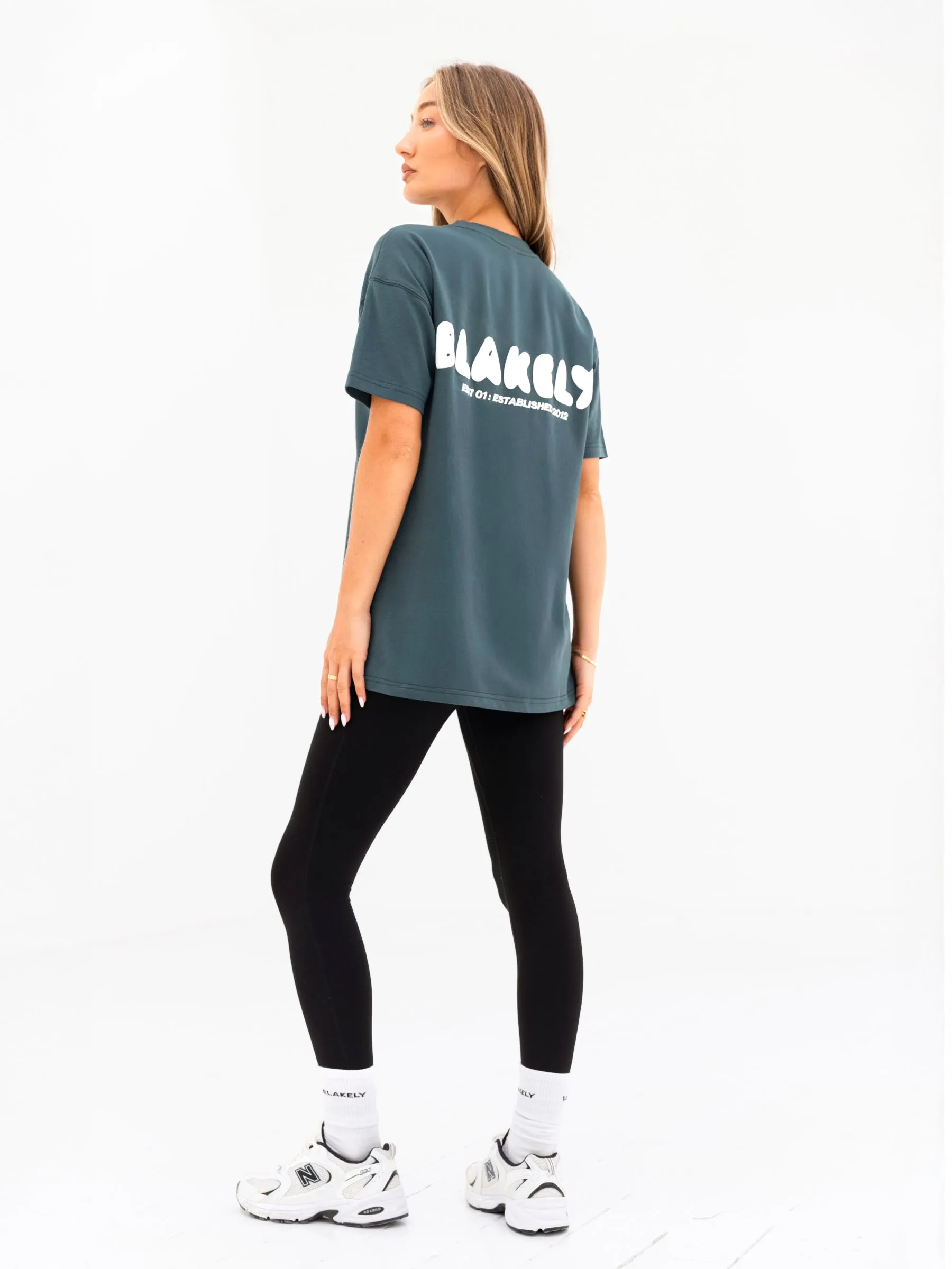 Cloud Print Oversized T-Shirt - Teal Green Premium Material