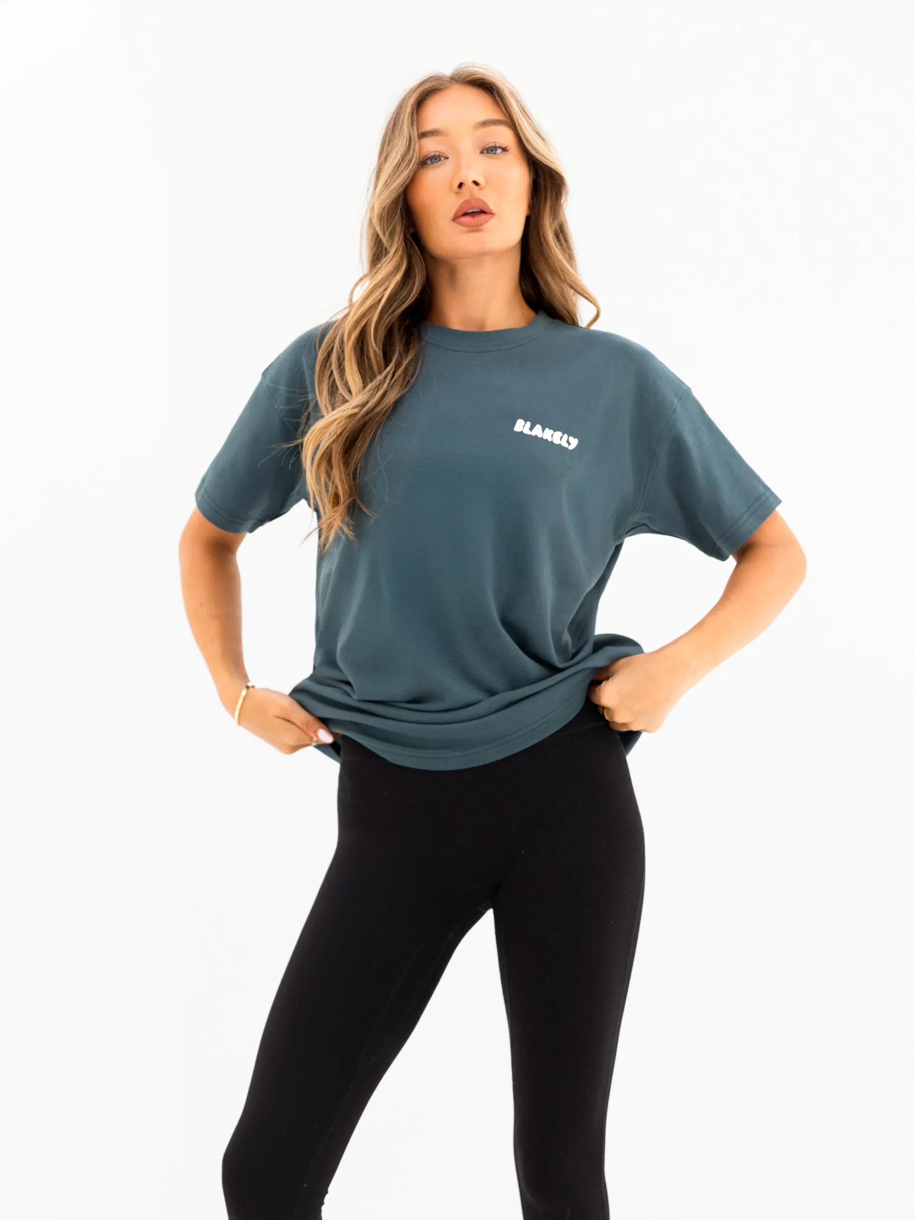 Cloud Print Oversized T-Shirt - Teal Green Non-toxic