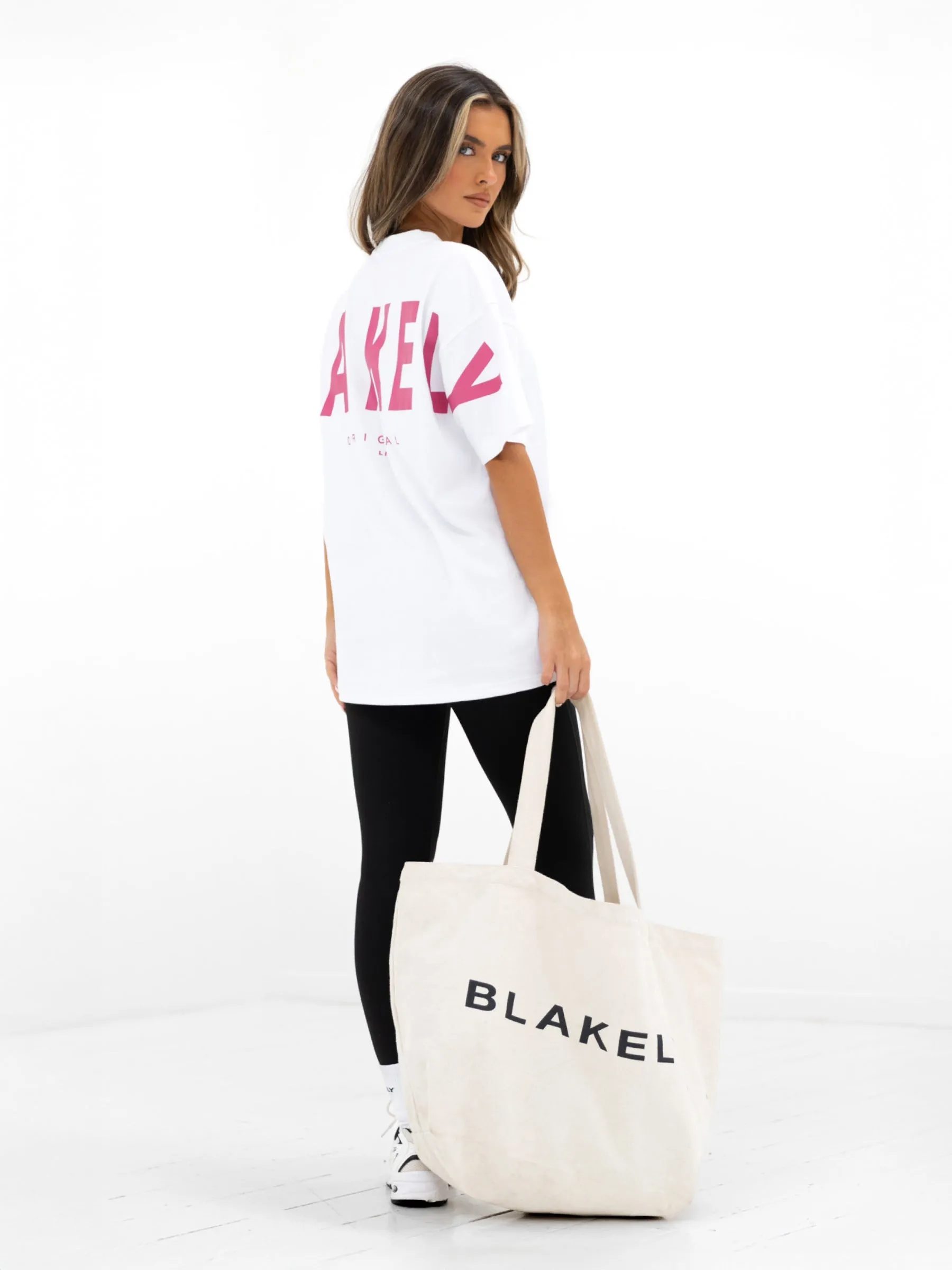 Isabel Oversized T-Shirt - White & Hot Pink Oversized Cut Smooth Neckline