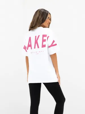 Isabel Oversized T-Shirt - White & Hot Pink Heather Texture Finish