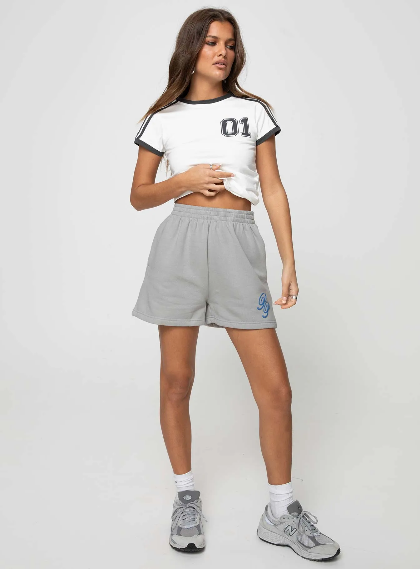 Princess Polly Track Shorts Cursive Text Grey / Blue FoldableDesign