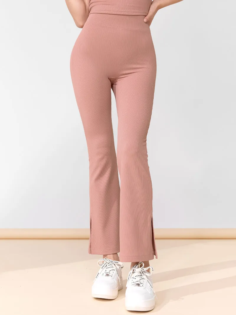 Ribbed Tension Bootscut Slit Pants Holiday Ease