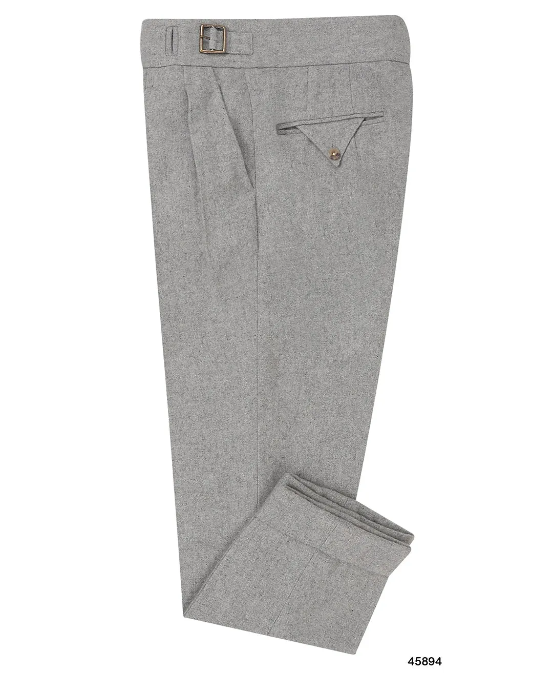 Gurkha Pant in Grey Wool Flannel Quick Release Buckle Polished Look