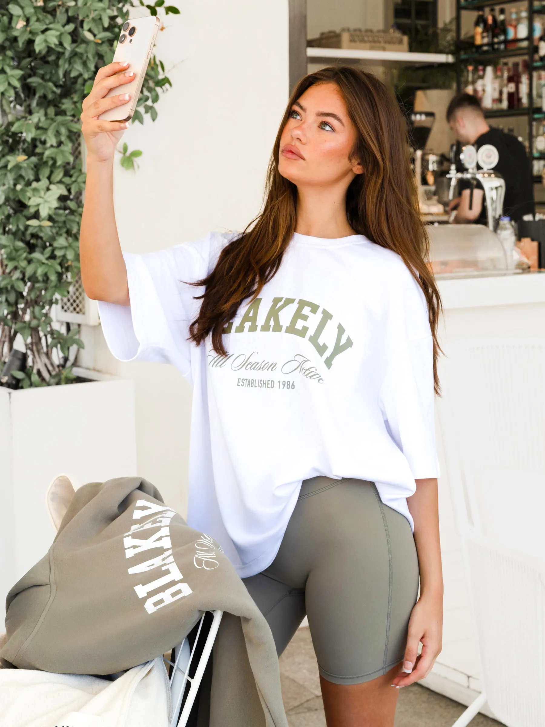 Stylish and Relaxed Anti Pilling Surface Melrose Ultra Oversized T-Shirt - White & Safari Green