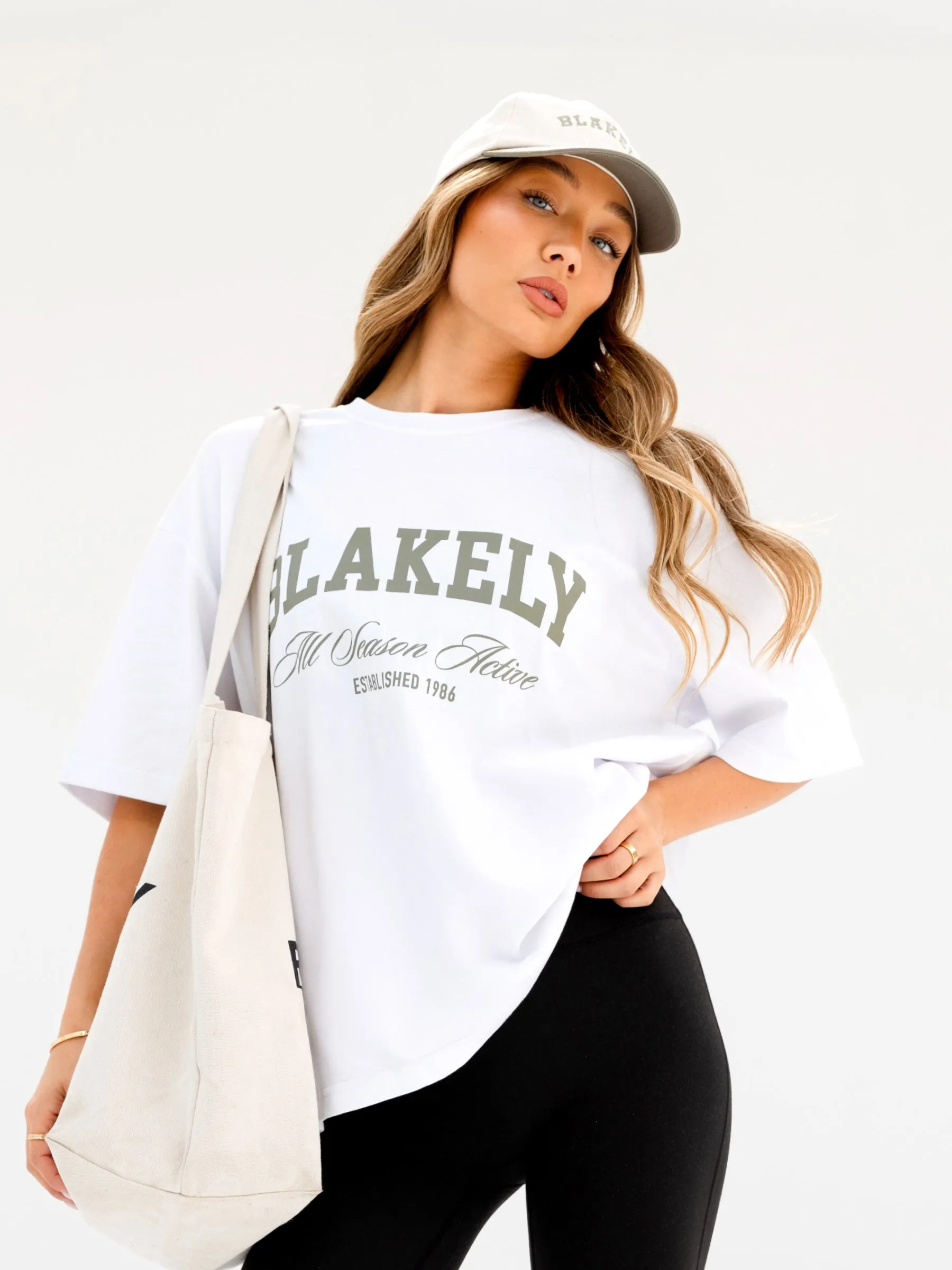 Stretchable Melrose Ultra Oversized T-Shirt - White & Safari Green