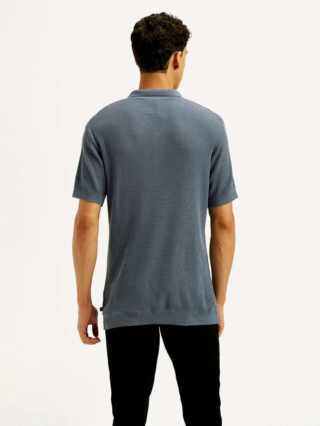Durable Cotton Colorfast Dye Process Men's Redloop Textured Slim Fit Polo T-Shirt
