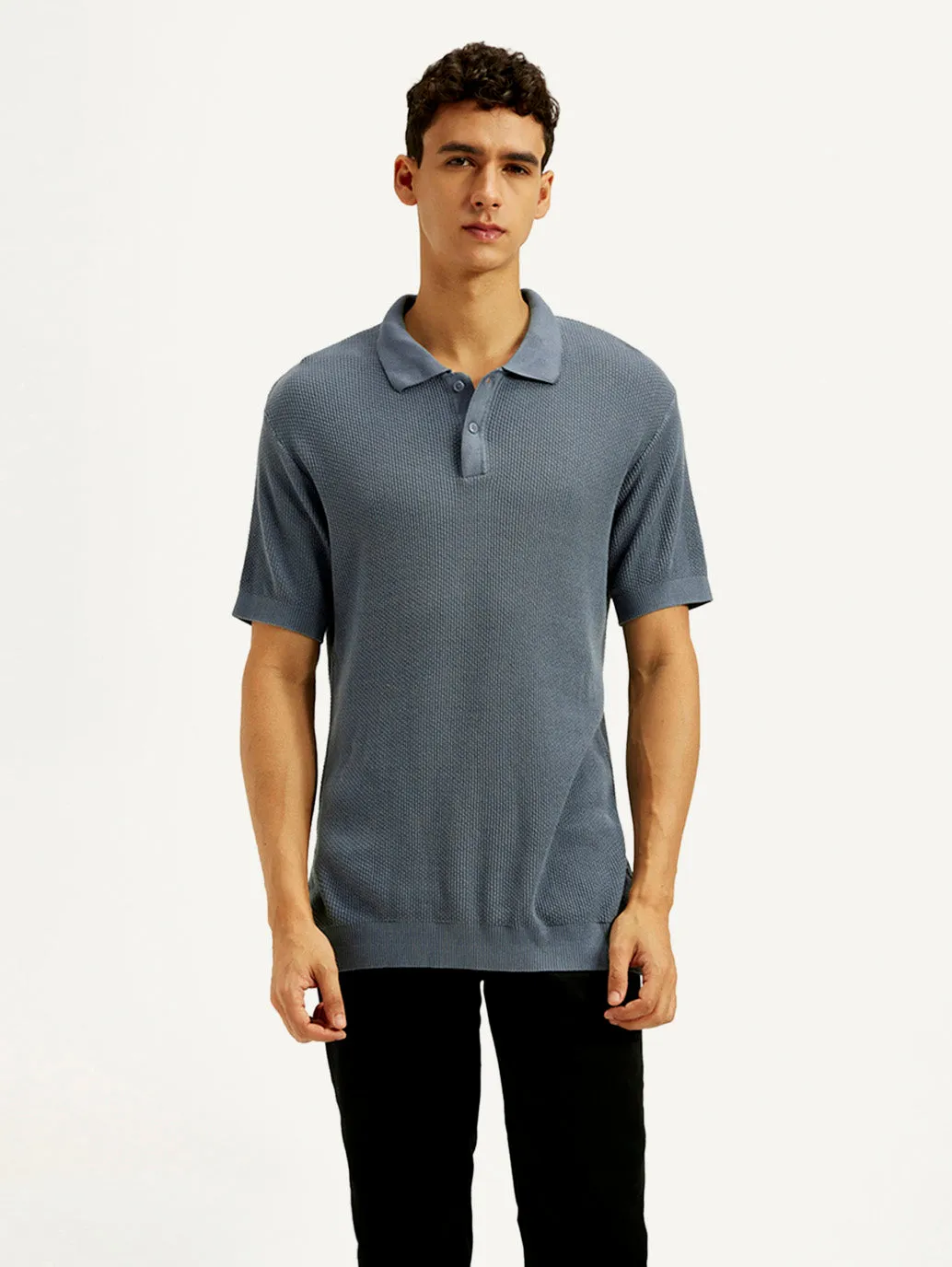Bamboo Fiber Blend Quick Dry Material Men's Redloop Textured Slim Fit Polo T-Shirt