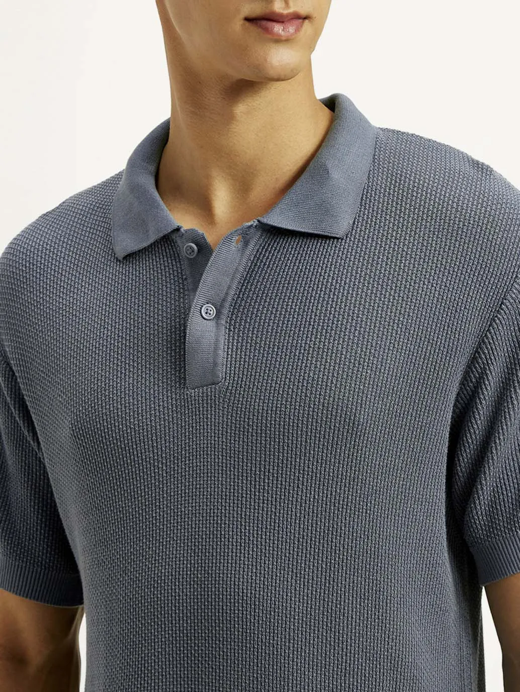 Men's Redloop Textured Slim Fit Polo T-Shirt Stretchable Fabric Breathable Cotton Blend