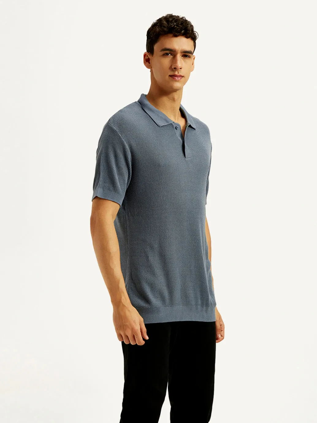 Men's Redloop Textured Slim Fit Polo T-Shirt Herringbone Texture