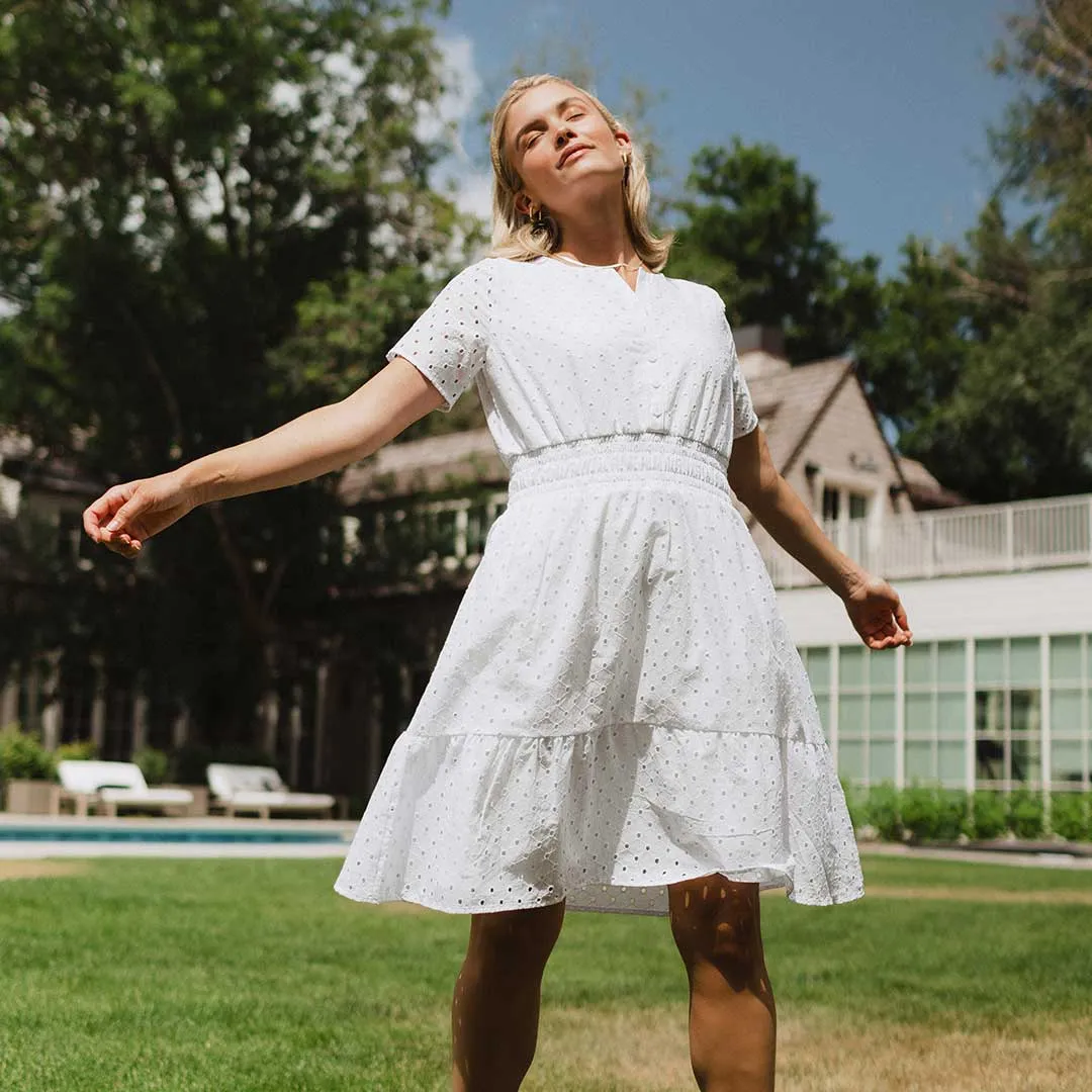 Party Guest WrinkleFree Material Tea Party Dress, White