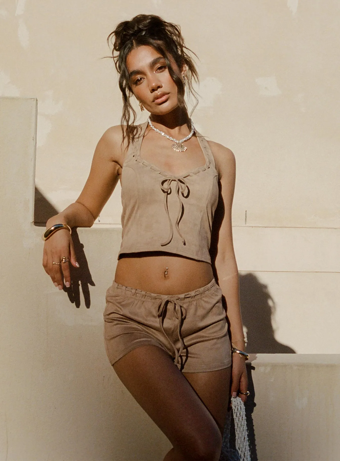 Eternal Youth Faux Suede Short Taupe Antibacterial Finish