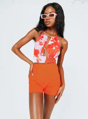 Flex Fit Flexible Hemline Susan Knit Shorts Orange