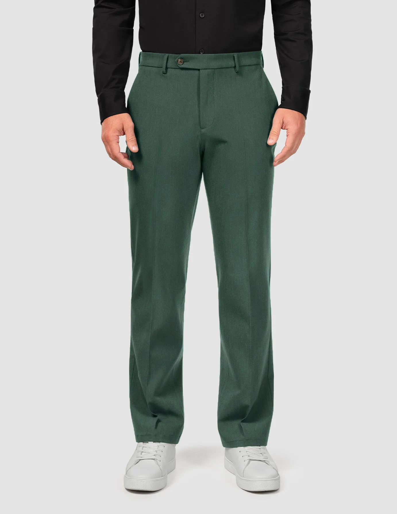 Essential Suit Pants Relaxed Fit Pine Green Functional Waist Zipper Closure