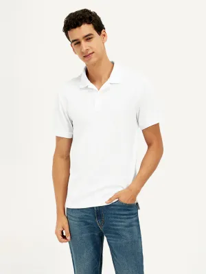 Tagless Design Micro Perforated Fabric Men's Solid White Polo T-Shirt