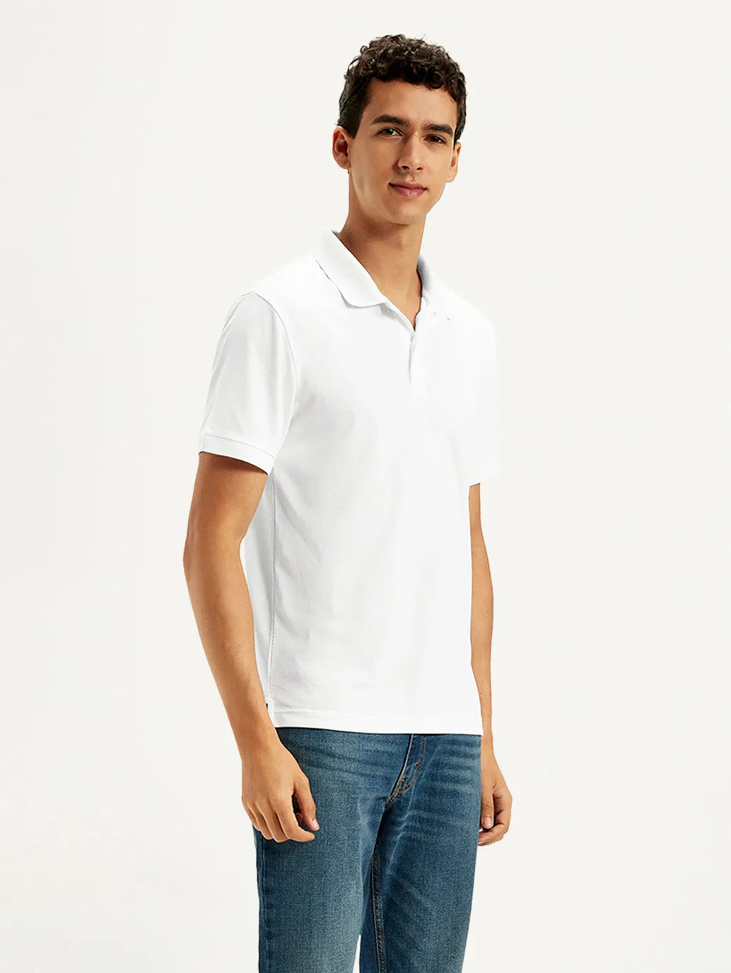 Men's Solid White Polo T-Shirt Durable Ribbed Cuffs Holiday Outfit