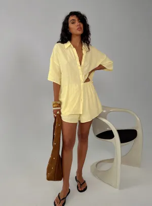 Peni Drawstring Linen Shorts Yellow FadeResistant