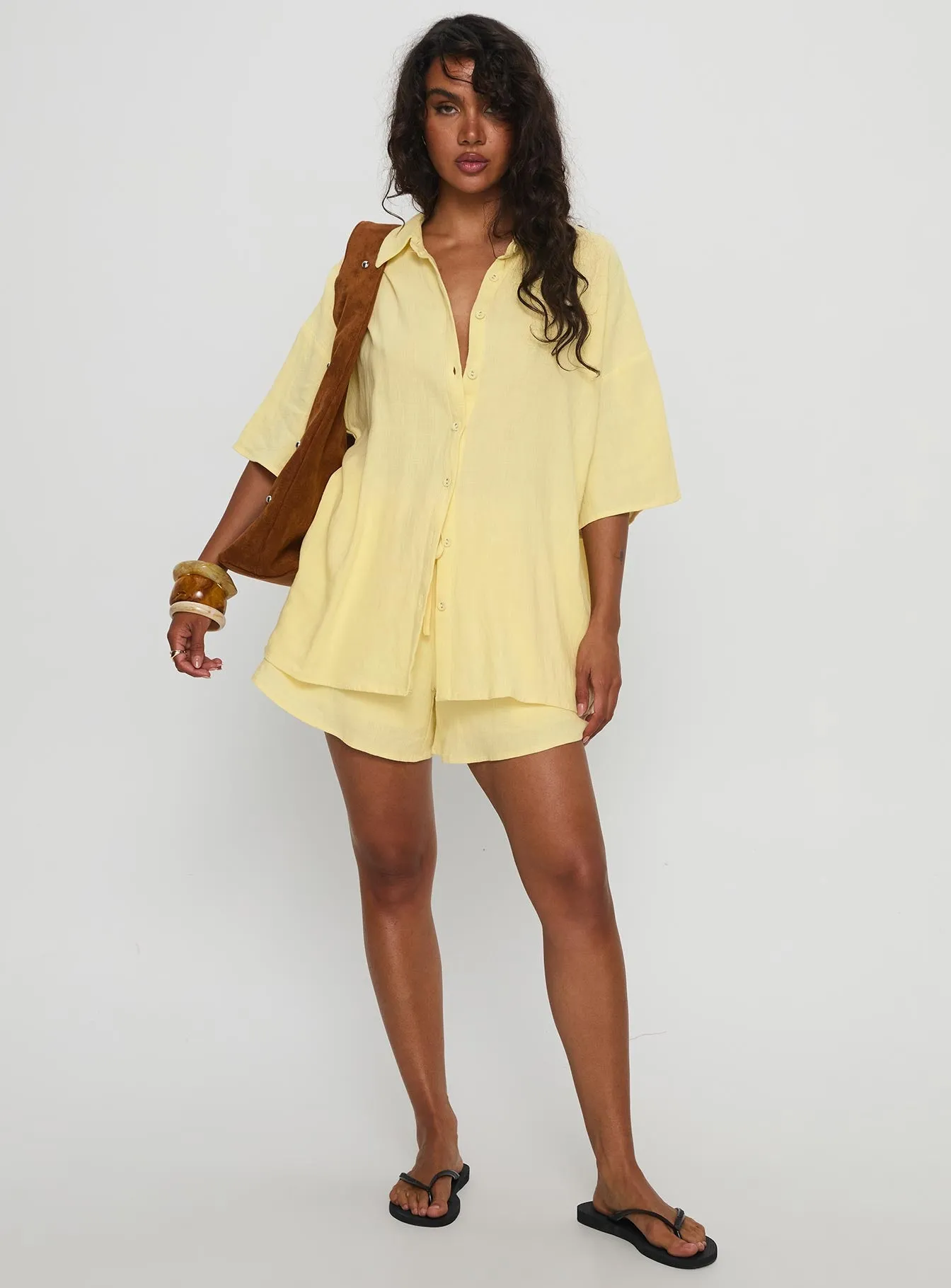 WaterRepellentCoating Peni Drawstring Linen Shorts Yellow