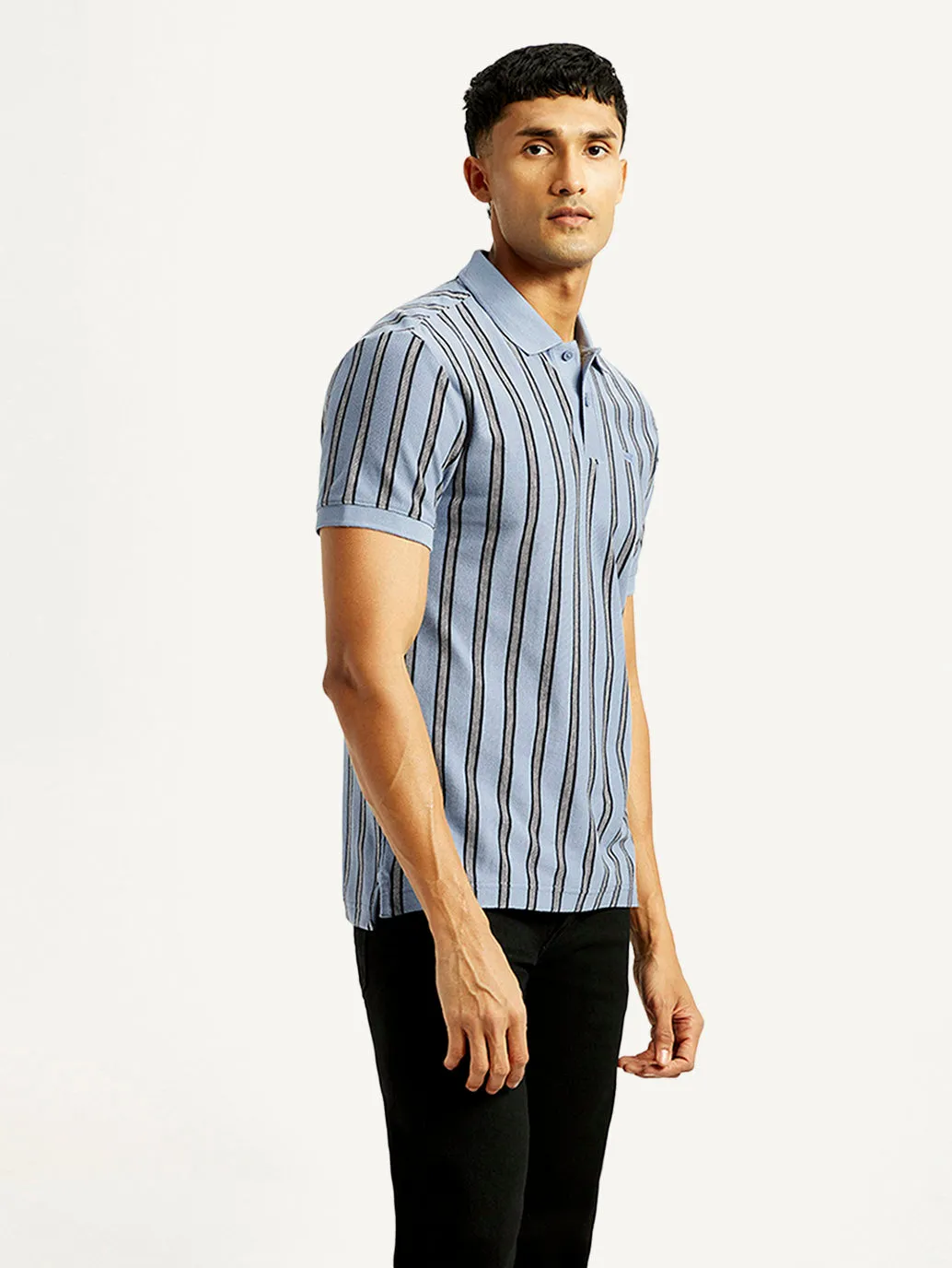 Flexible Waistband Breathable Underarm Vents Men's Striped Slim Fit Polo T-shirt
