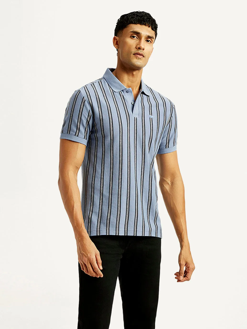 Corporate Event SnagResistant Weave Men's Striped Slim Fit Polo T-shirt