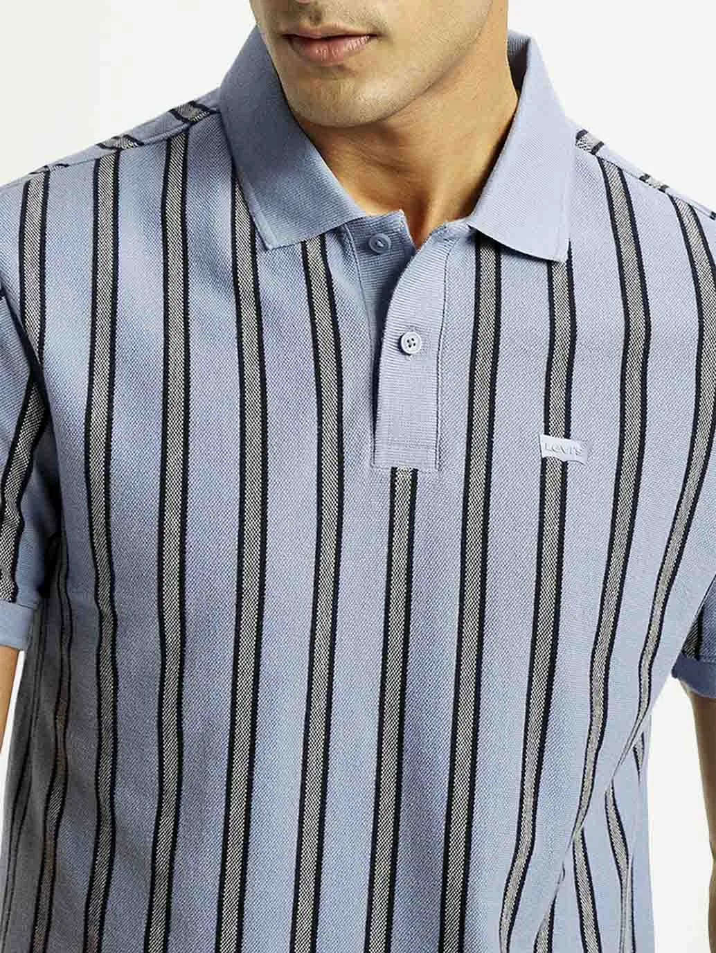 DoubleLayered Fabric Quick-Dry Tech Men's Striped Slim Fit Polo T-shirt