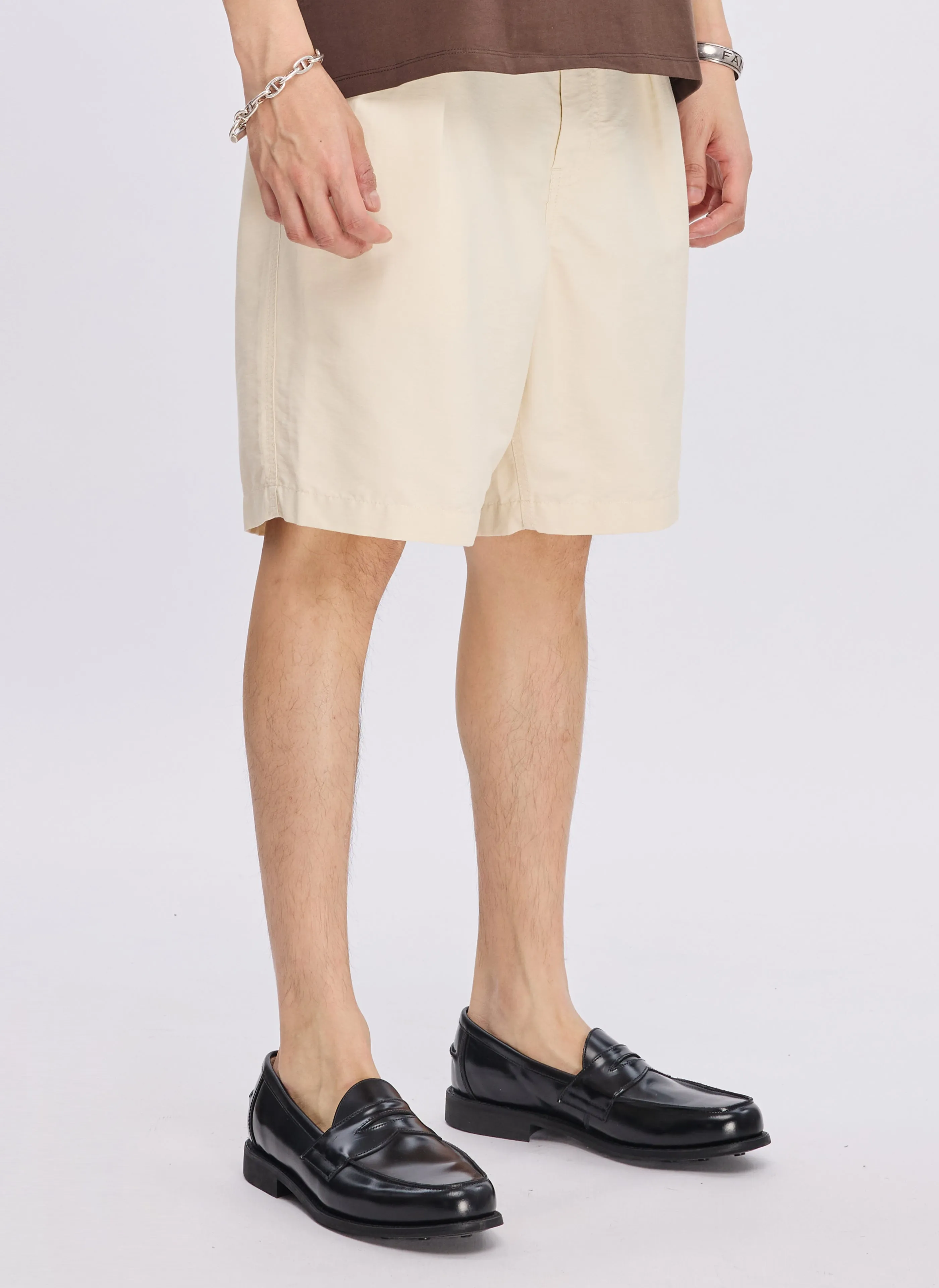Cotton Nylon Pleated Shorts NonBindingCollar