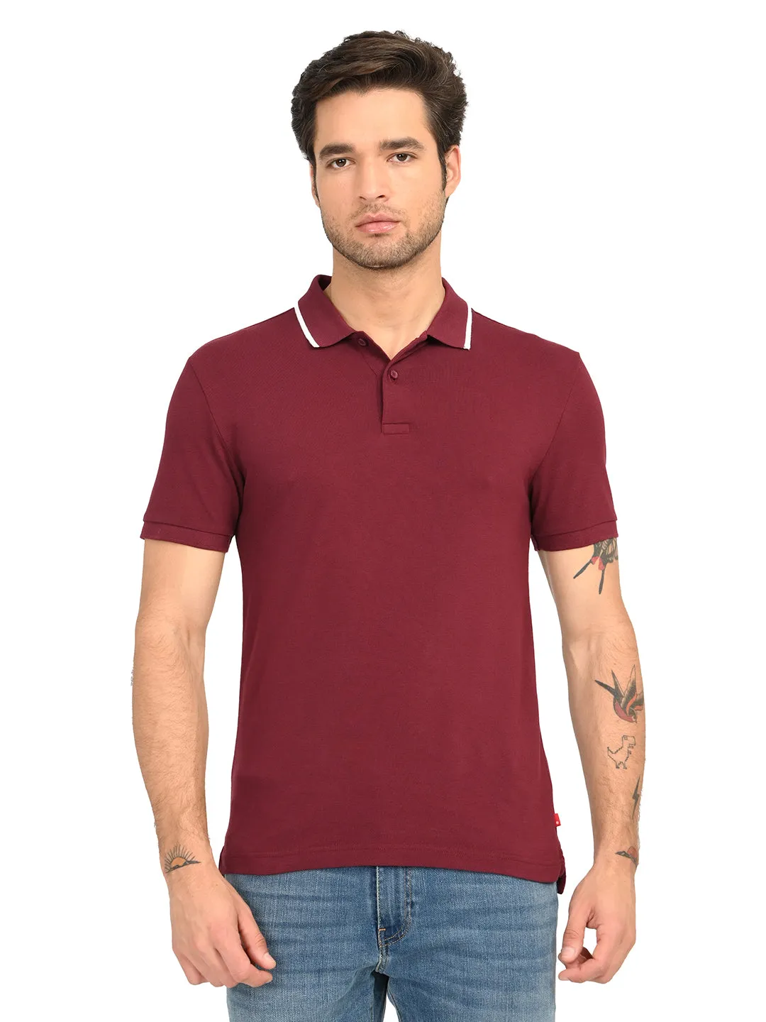 Smart Casual Smart Outfit Men's Solid Maroon Polo T-Shirt
