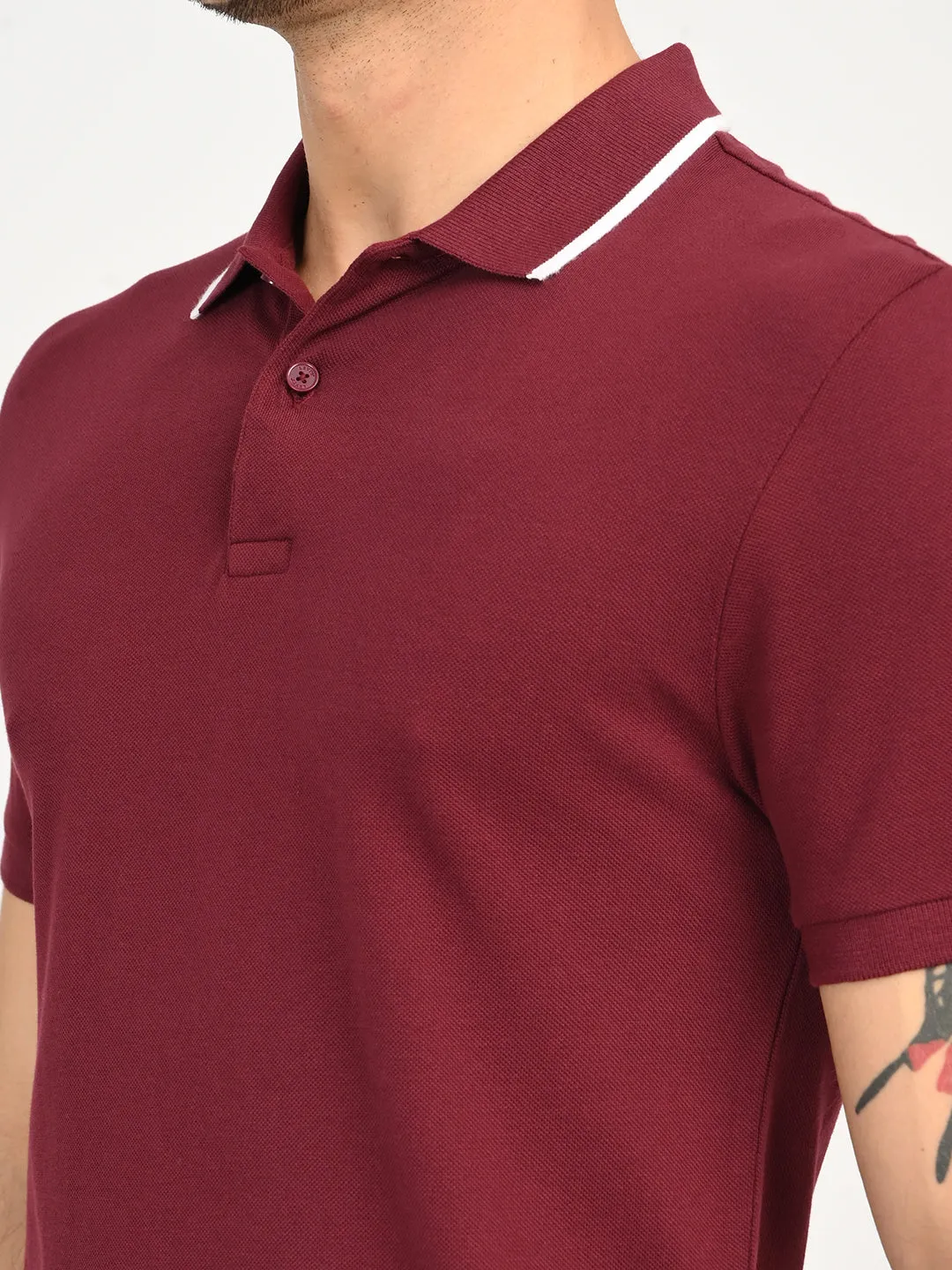 Men's Solid Maroon Polo T-Shirt Stylish Neckline NonRestrictive Shoulder Design