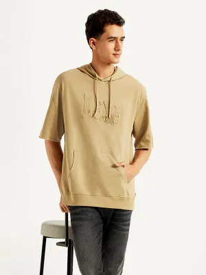Street Fit Style Casual Icon Men's Embossed Tan Hooded Sweatshirt