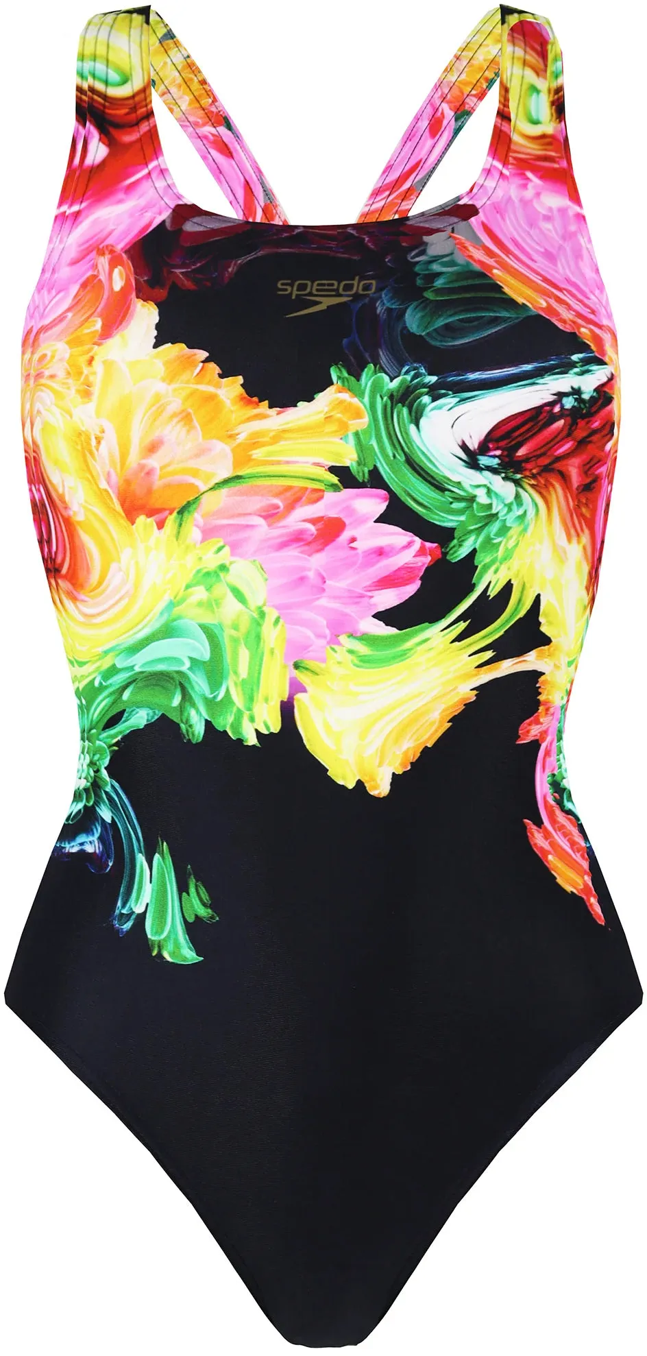 Saltwater Safe Moisture Wicking Inner Layer Speedo ColourBlend Placement Digital Powerback Womens Swimsuit - Black