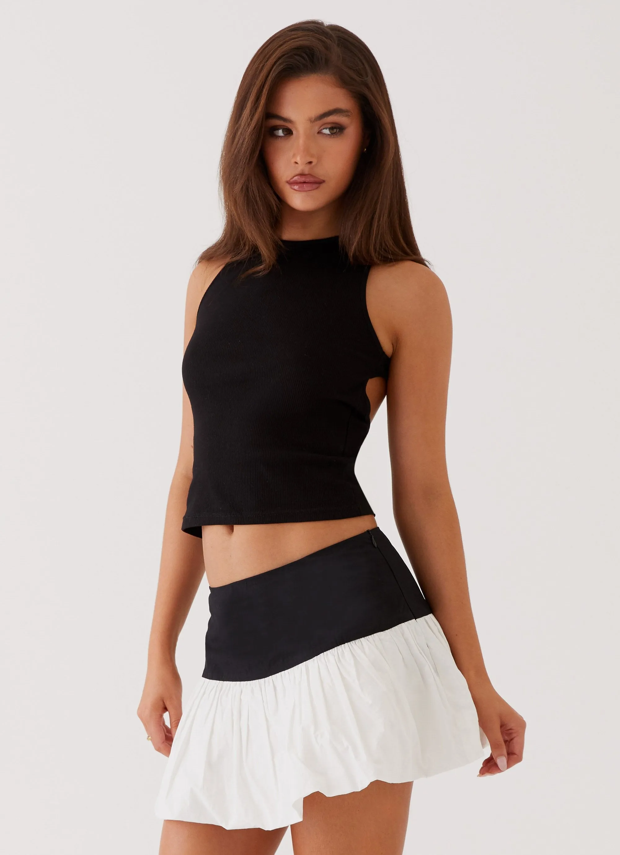 Riva Bubble Hem Mini Skirt - Black Ivory Easy Vibe