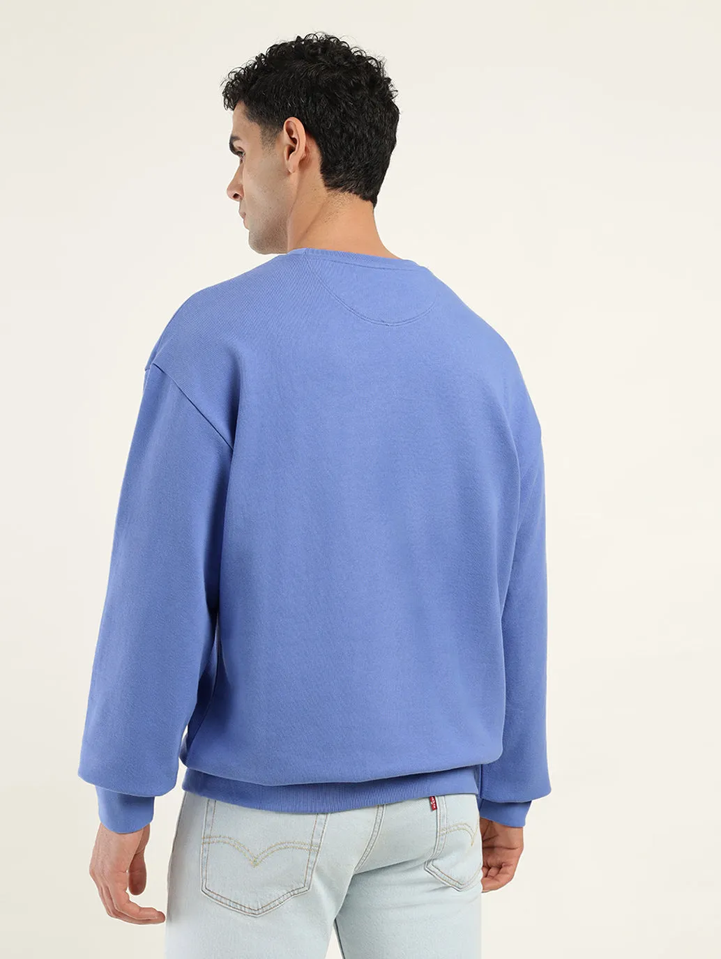 Lightweight Fabric Men's Solid Blue Crew Neck Sweatshirt