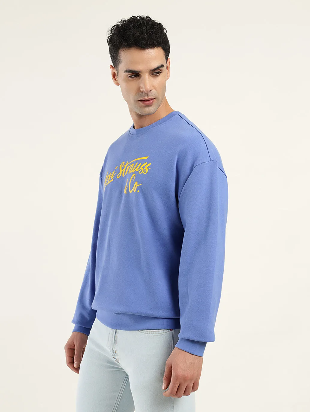 Men's Solid Blue Crew Neck Sweatshirt Comfort First Street Motion