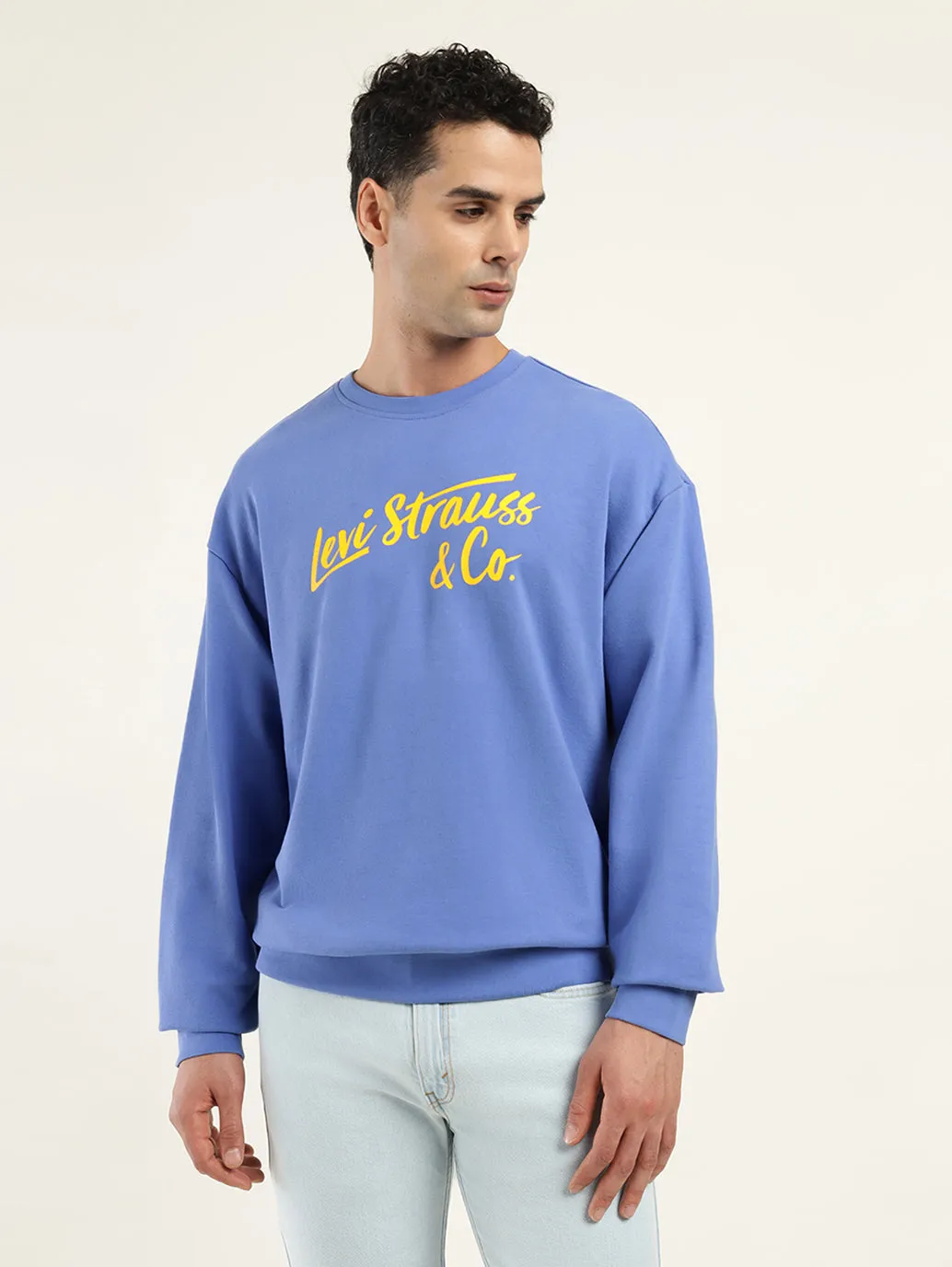 Men's Solid Blue Crew Neck Sweatshirt Weekend Brunch individuality