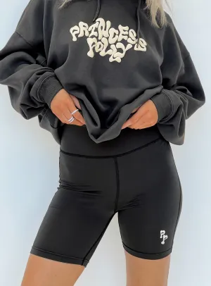 Princess Polly Bike Shorts Bubble Text Black Sand slim fit Self Love