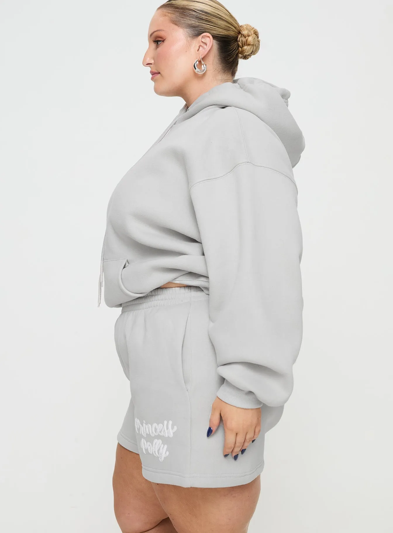 Princess Polly Track Shorts Puff Text Grey Curve AirflowOptimized Stretchable Waistband