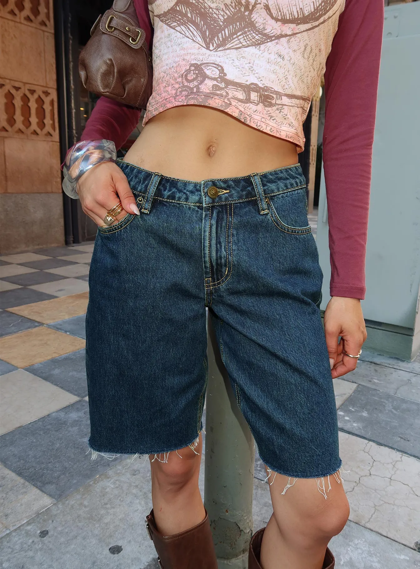 TumbleDry Safe Cult Classic Longline Denim Shorts Vintage Wash
