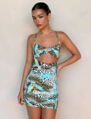 VERA MINI DRESS - MULTI : ANIMAL : BUTTERFLY ANIMAL Spring-Season Silky Surface