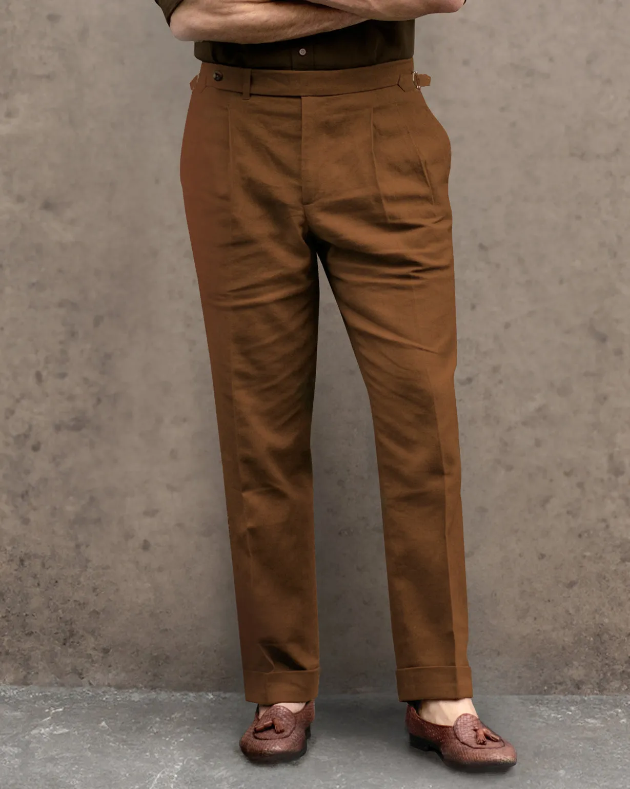 Flattering Fit Wear AdjustableWaistband Linen Fresco Tobacco Dress Pant
