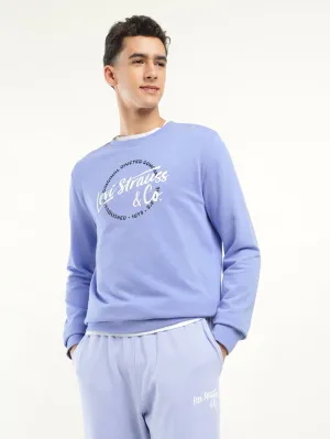 Men's Solid Blue Crew Neck Sweatshirt Sustainable Choice Ergonomic Armholes