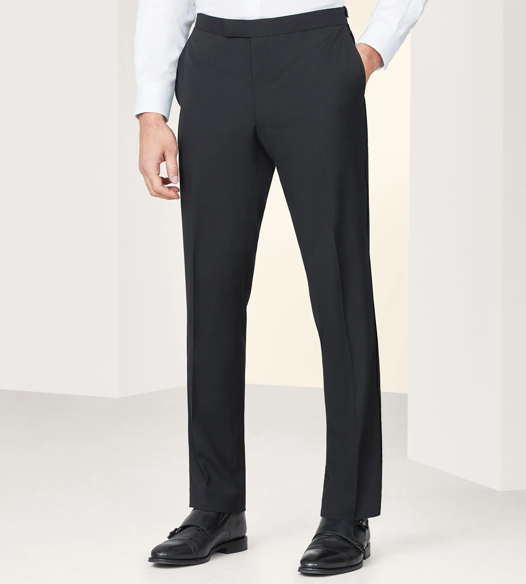 Modern Fit Black Solid Tuxedo Pants Quick Wash