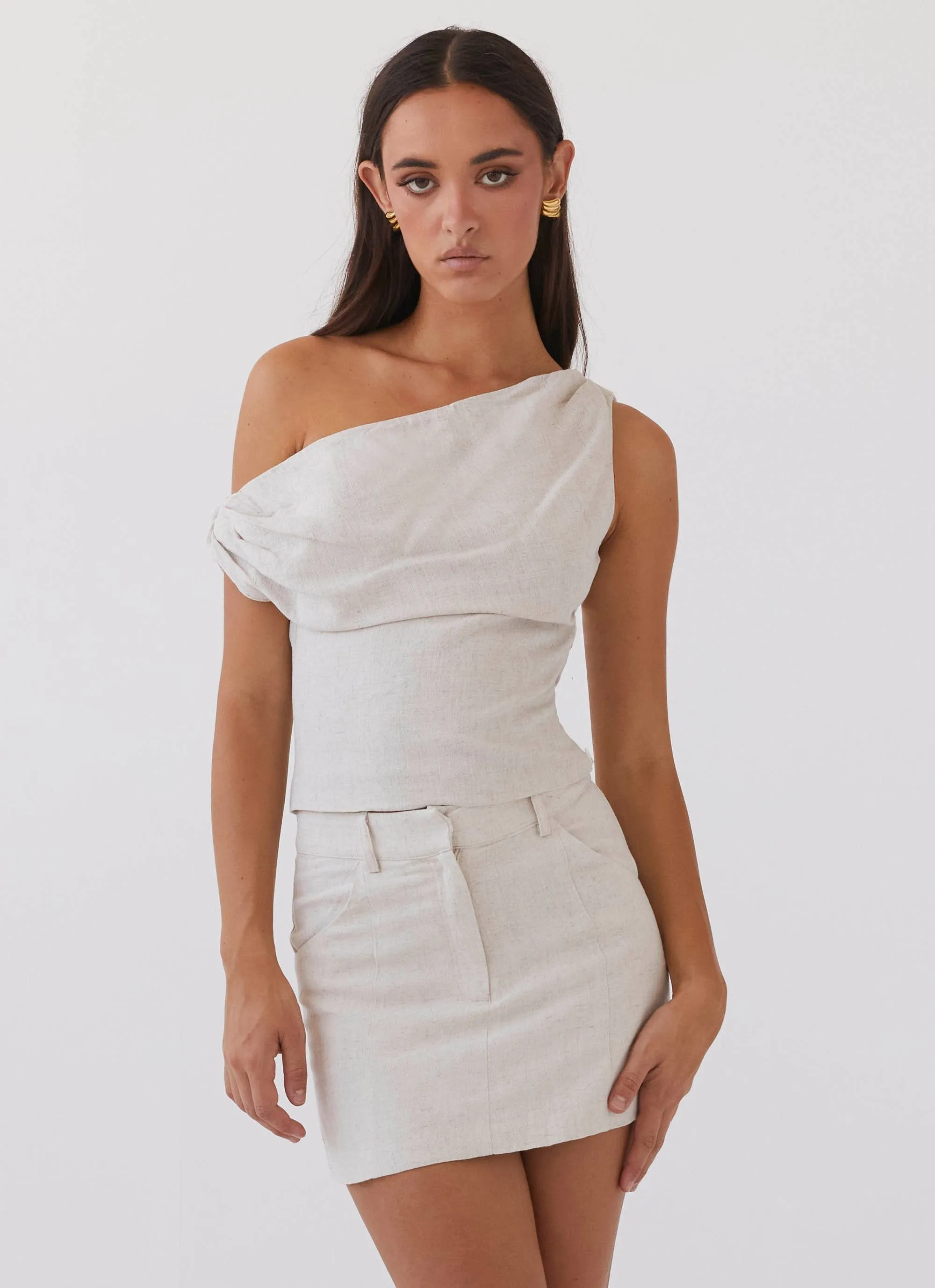 Marissa Linen Mini Skirt - Oatmeal City Layering